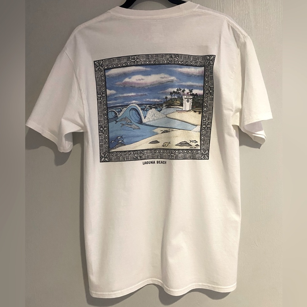 Laguna Beach White Graphic Tee Hanes. Men’s Size M.  Front and Back Graphic.